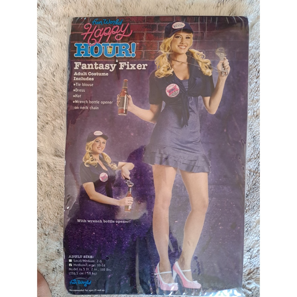 Fun World Happy Hour Fantasy Fixer Babe Blue Mechanic Costume Size Med/Lg 10-14
